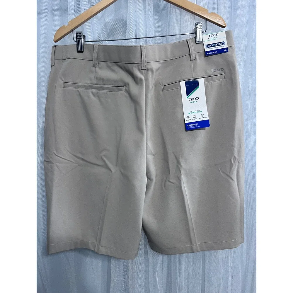 IZOD Golf Sportflex Shorts Mens 40 Khaki Straight Fit Stretch Wicking UPF-15 NWT